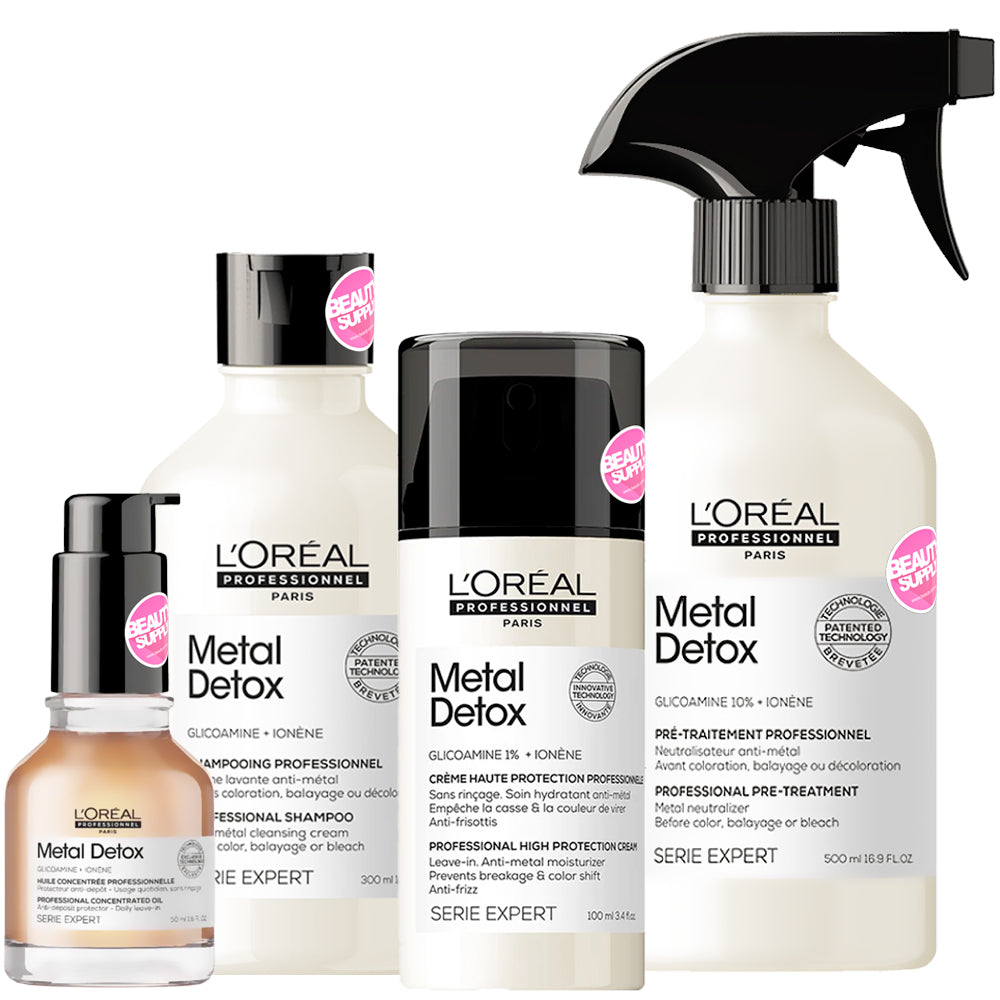 Combo Shampoo, Crema, Aceite y Tratamiento Metal Detox de Loreal
