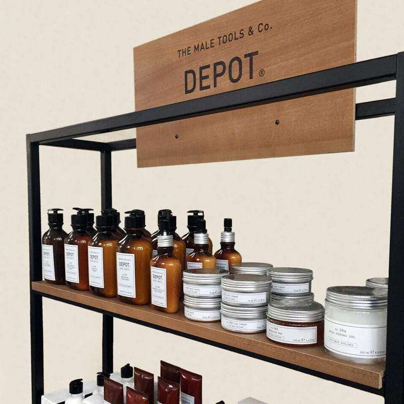 Exhibidor para Salon Depot hierro y madera con cartel (no contiene productos) en Beauty Supply