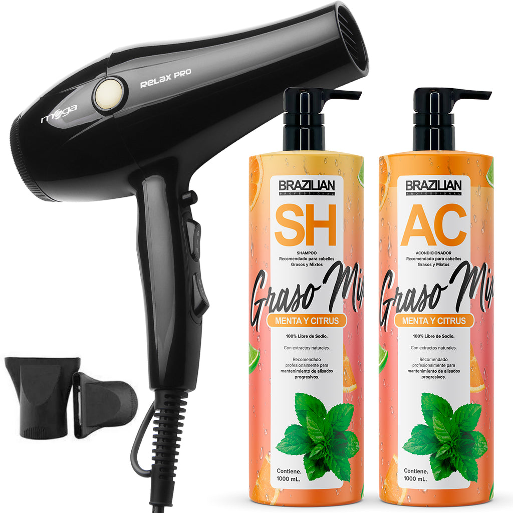 Pack Shampoo Acondicionador Brazilian Grasos Y Secador Mega en Beauty Supply