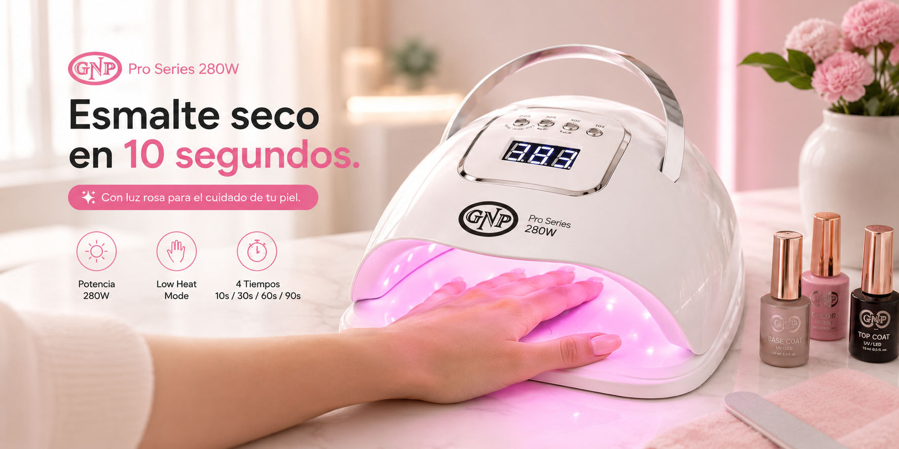Lámpara UV/LED GNP Pro Series 280W con luz rosa: seca esmalte semipermanente en 10 segundos