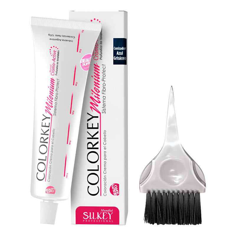 Kit Tinta Silkey Colorkey Milenium 120g + Pincel De Tinta Cenizador Azul Grisáceo