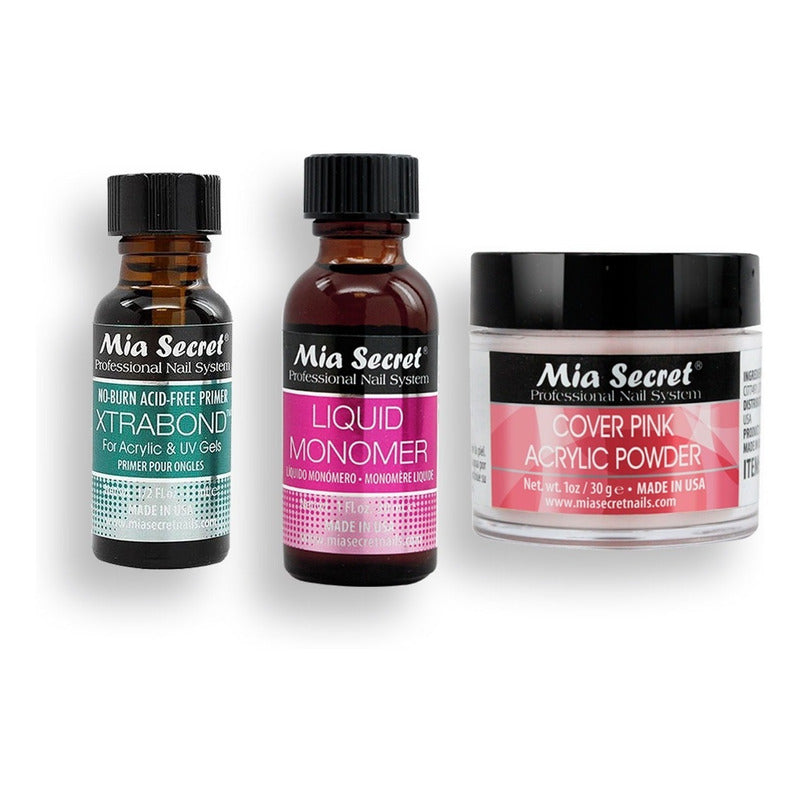 Mia Secret Liquido 30ml, Cover Uñas 30gr, Primer 15ml. Nice