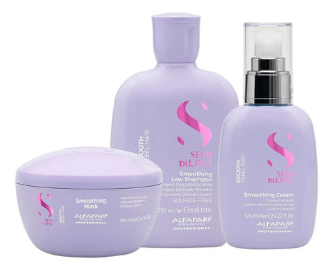 Shampoo Alfaparf Semi Di Lino Smooth 250ml + Máscara 200ml + Fluido 125ml Cabello Sedoso