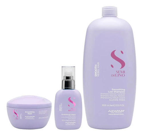 Set Alfaparf Smooth Shampoo 1000ml, Máscara 200ml Y Fluido 125ml Para Cabellos Rebeldes