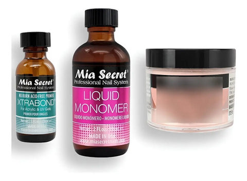 Mia Secret Liquido 59ml, Cover Uñas 59gr, Primer 30ml.
