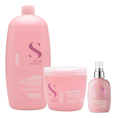 Pack Alfaparf Moisture Nutritive Xl Shampoo 1000ml, Máscara 500ml Y Fluido 125ml Hidratación Y Nutrición