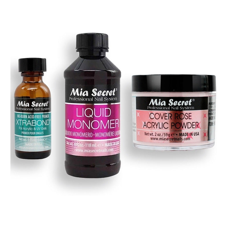 Mia Secret Liquido 118ml, Cover Uñas 59gr, Primer 30ml. Nice