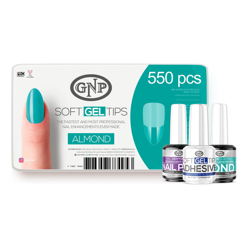 Kit Soft Gel Tips Gnp Con Pegamento, Bond Y Nail Prep