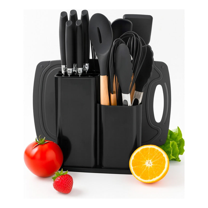 Set 19 Utensilios Cocina Antiadherentes Con Tabla Y Soporte