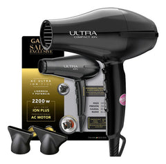 Secador Gama Ultra Ion 2200w, 2 Boquillas. Cable Largo Negro