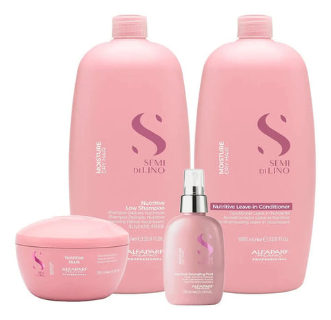 Pack Alfaparf Moisture Nutritive Xl Shampoo 1000ml, Acondicionador 1000ml Máscara 200ml Y Fluido 125ml Hidratación Y Nutrición