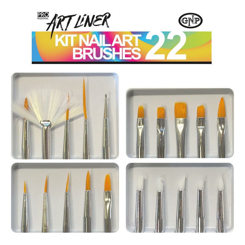 Set De Pinceles De Arte En Uñas Gnp, 22 Piezas Con Liners