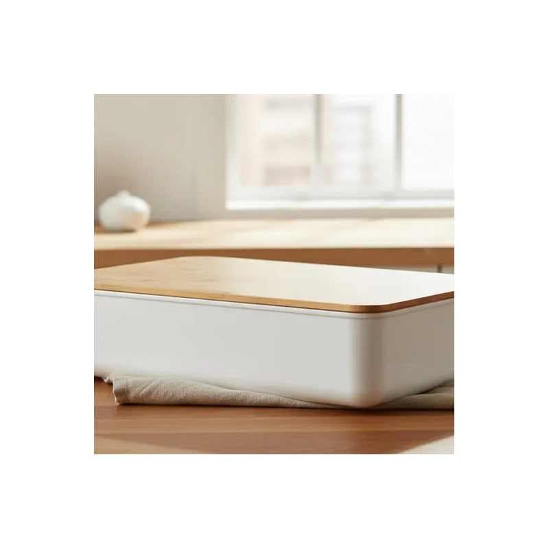 Caja Organizadora Premium Tapa Bambú Home Supply 26x18x16cm - Blanco - Glam Bamboo