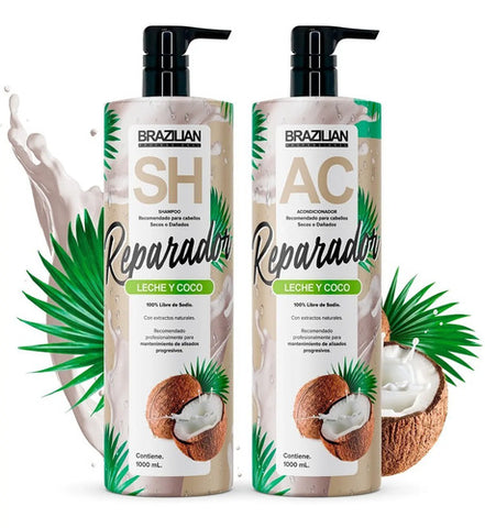 Shampoo Y Acondicionador Brazilian Leche Y Coco 1lt. Dañados