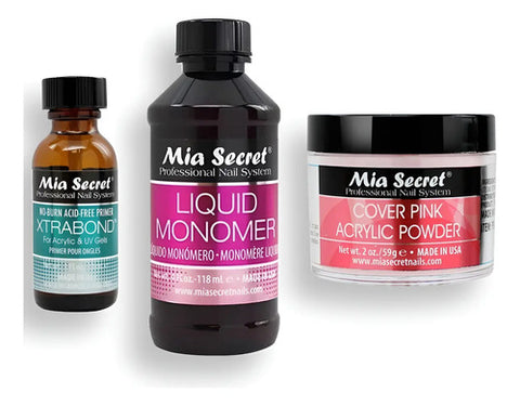 Mia Secret Liquido 118ml, Cover Uñas 59gr, Primer 30ml. Nice