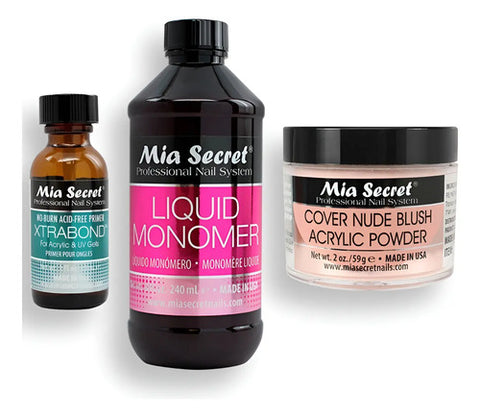Mia Secret Liquido 240ml, Cover Uñas 59gr, Primer 30ml. Nice