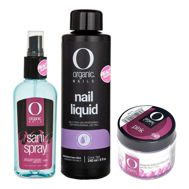 Kit Uñas Acrilico Organic, Monomero De 240ml Y Sani Spray