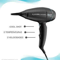 Secador Gama Bravo 80 2400w Iónico. Ultra Liviano 397grs Negro