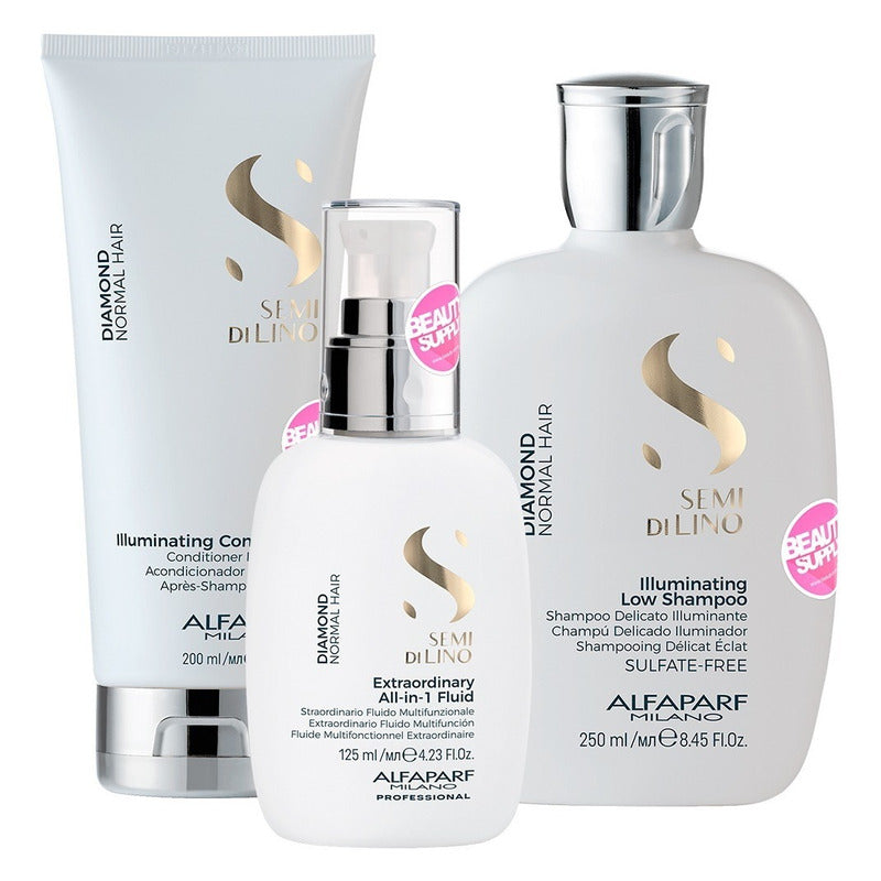 Shampoo Alfaparf Diamond Semi Lino + Acondicionador + Spray