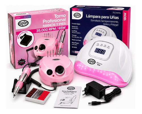 Lámpara Uv Para Uñas Gnp 180w + Torno Gnp 35000 Rpm C/pedal Blanco