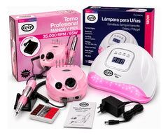 Lámpara Uv Para Uñas Gnp 180w + Torno Gnp 35000 Rpm C/pedal Blanco