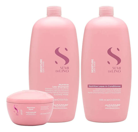 Pack Alfaparf Moisture Nutritive Xl Shampoo 1000ml, Acondicionador 1000ml Y Máscara 200ml Hidratación Y Nutrición