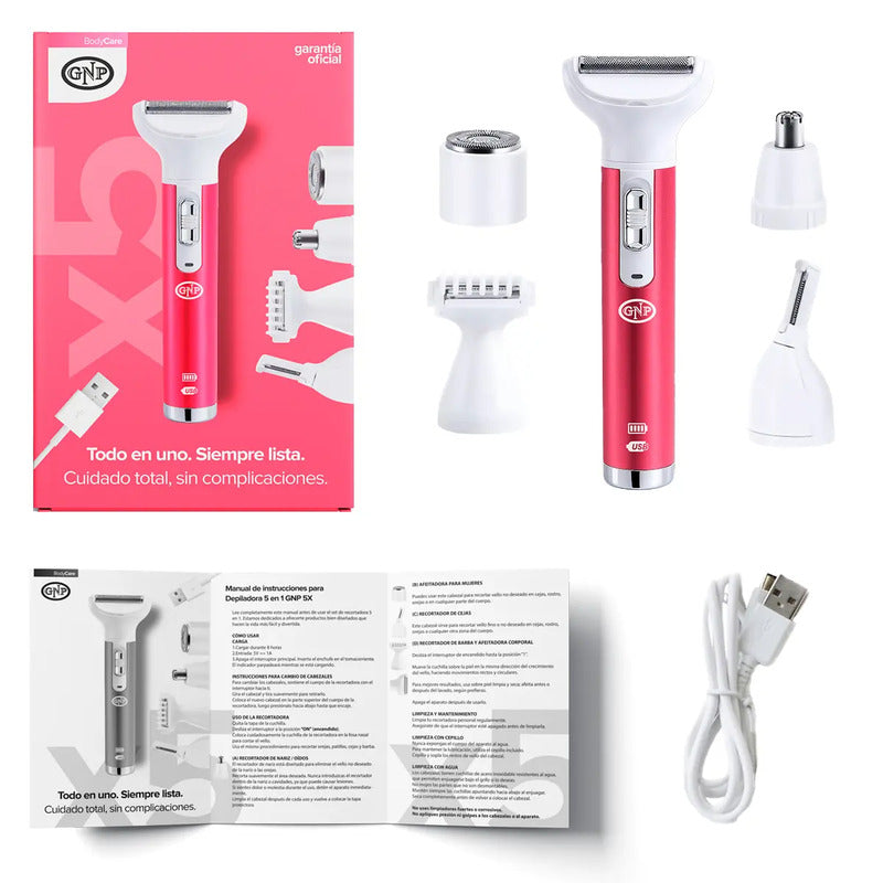 Depiladora Inalámbrica Gnp X5. 5 En 1. Cuerpo Y Rostro. Usb Blanco