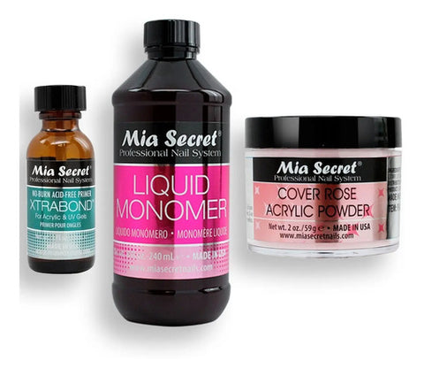 Mia Secret Liquido 240ml, Cover Uñas 59gr, Primer 30ml. Nice