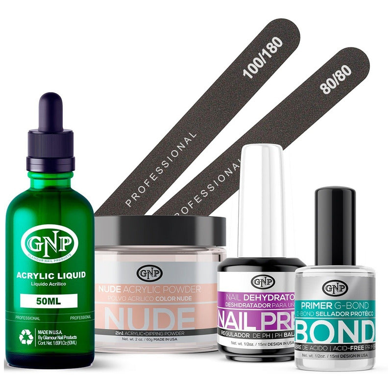 Kit Uñas Acrílicas Gnp Polvo 60gr Y Monomero De 50ml, Bond