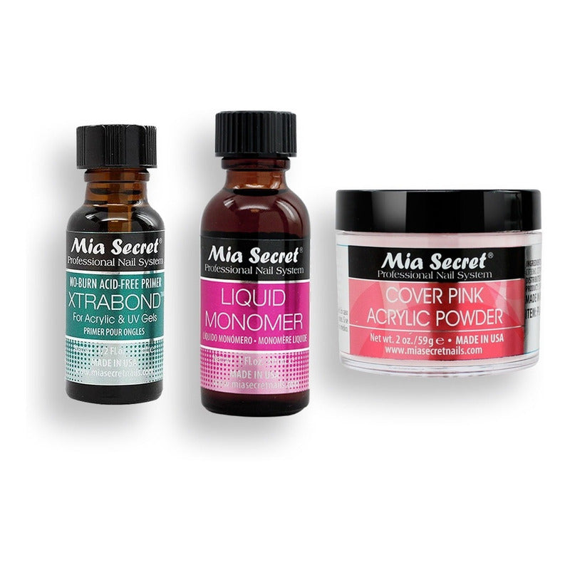 Mia Secret Liquido 30ml, Cover Uñas 59gr, Primer 15ml. Nice