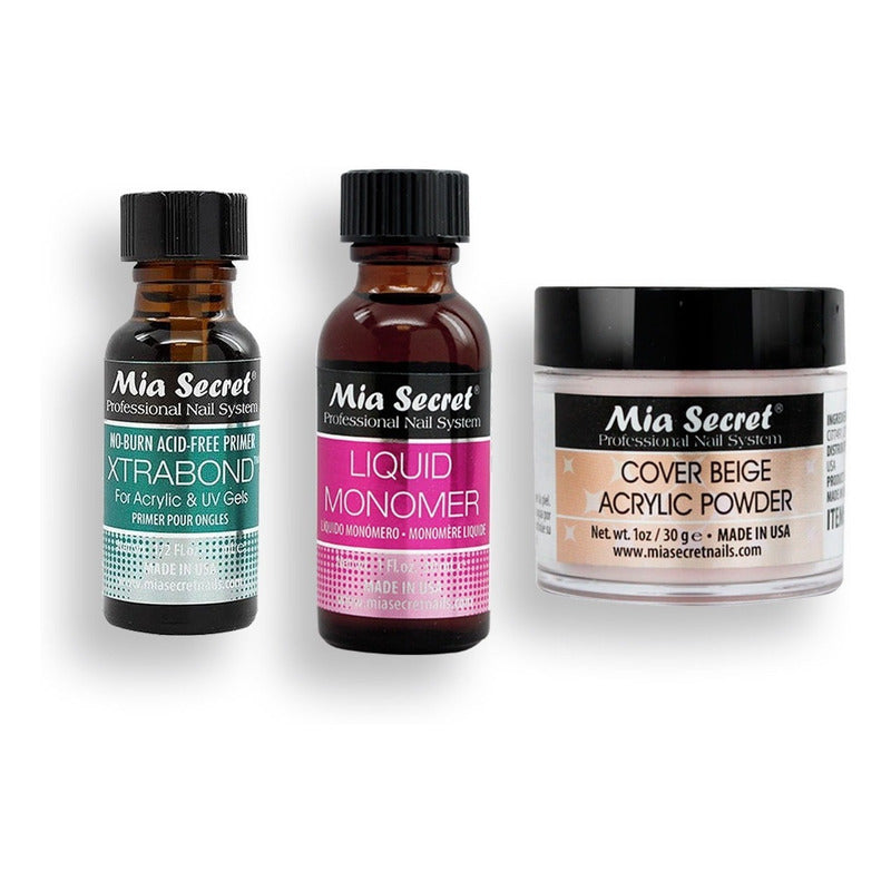 Mia Secret Liquido 30ml, Cover Uñas 30gr, Primer 15ml. Nice