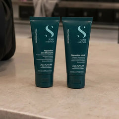 Kit Alfaparf Reparador Reconstructor Semi Di Lino Reconstruction Reparative Con Shampoo 60ml + Máscara 60ml. Ideal Para Cabello Dañado. Travel Size