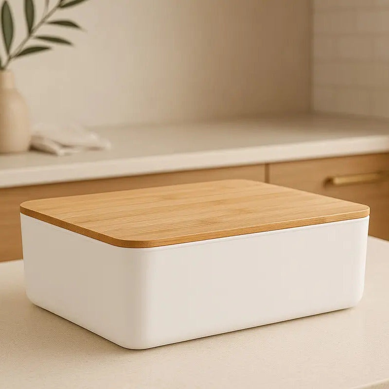 Caja Organizadora Premium Tapa De Bambú Home Supply 36x26x16 Blanco Glam Bamboo