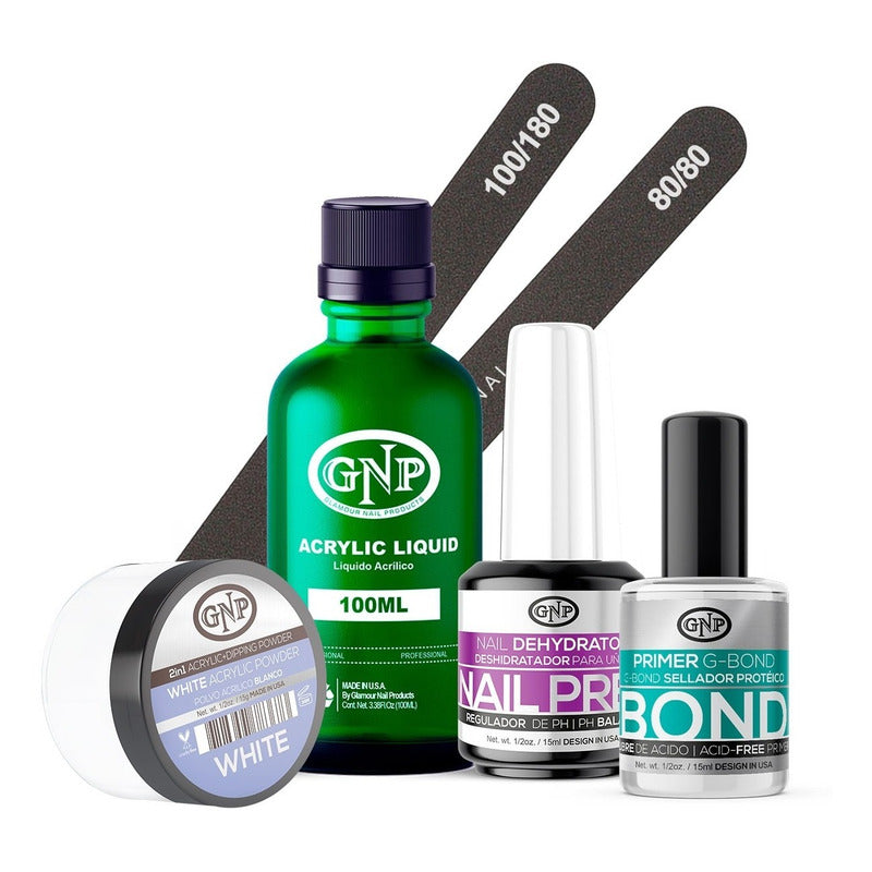 Kit Uñas Acrílicas Gnp Polvo 15gr Y Monomero 100ml, Bond