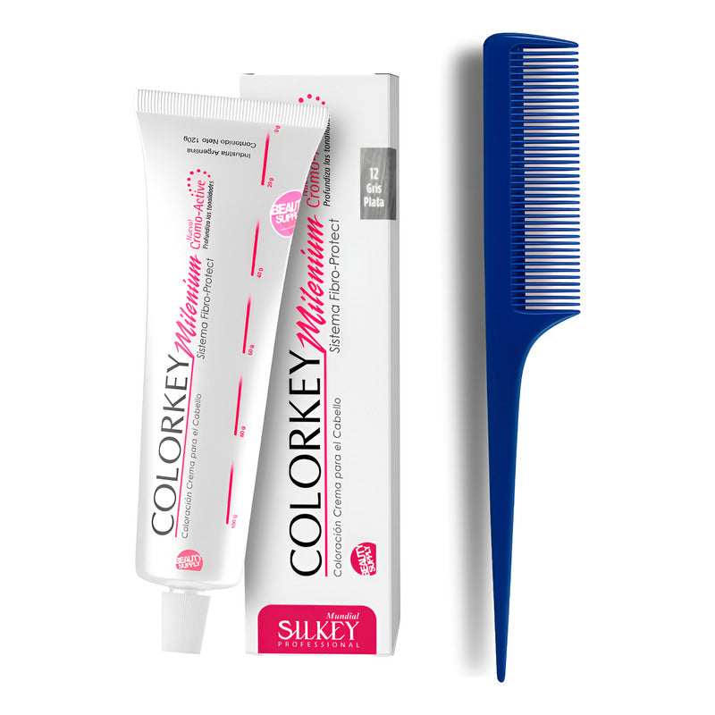 Kit Tinta Silkey Colorkey Milenium 120g + Peine De Cola 12 Gris Plata