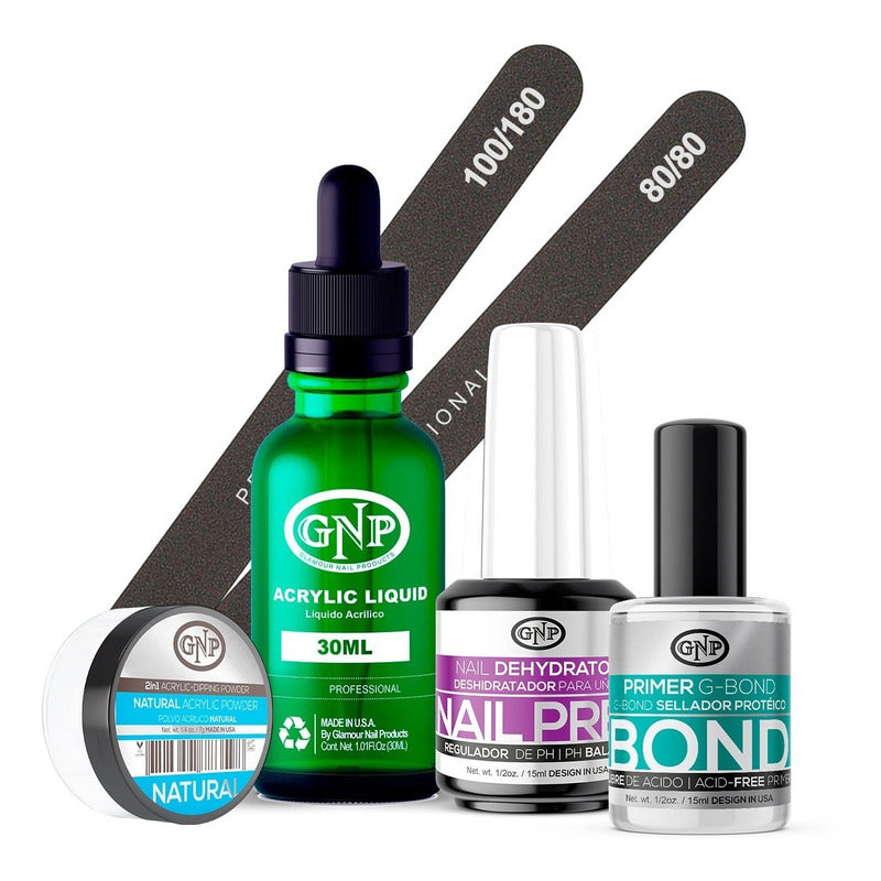 Kit De Uñas Acrílicas Gnp Polvo 7gr Limas, Nail Prep, Bond