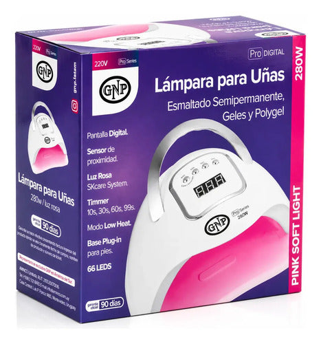 Lámpara Led Uv Gnp 280w Profesional Para Uñas Con Sensor Automático, Pantalla Digital, 66 Leds, Temporizador, Para Esmalte Semipermanente, Gel Y Polygel Blanco