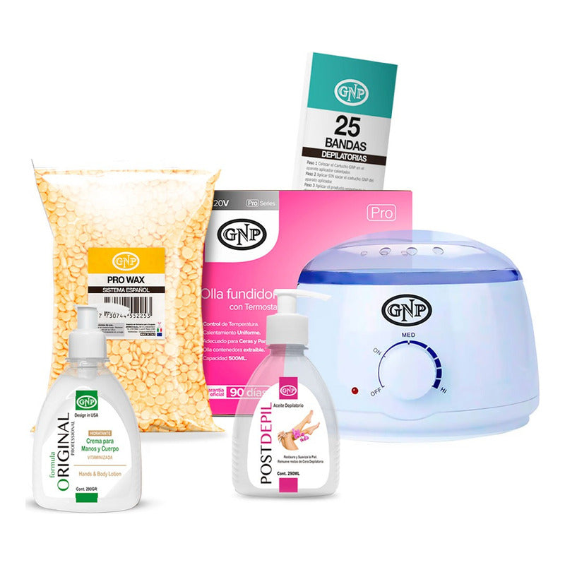 Kit Depilación Español Gnp Cera Perlas, Olla, Bandas Y Crema