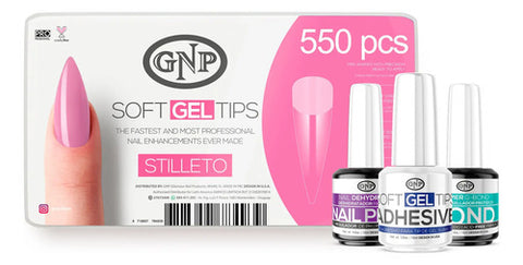 Kit Soft Gel Tips Gnp Con Pegamento, Bond Y Nail Prep