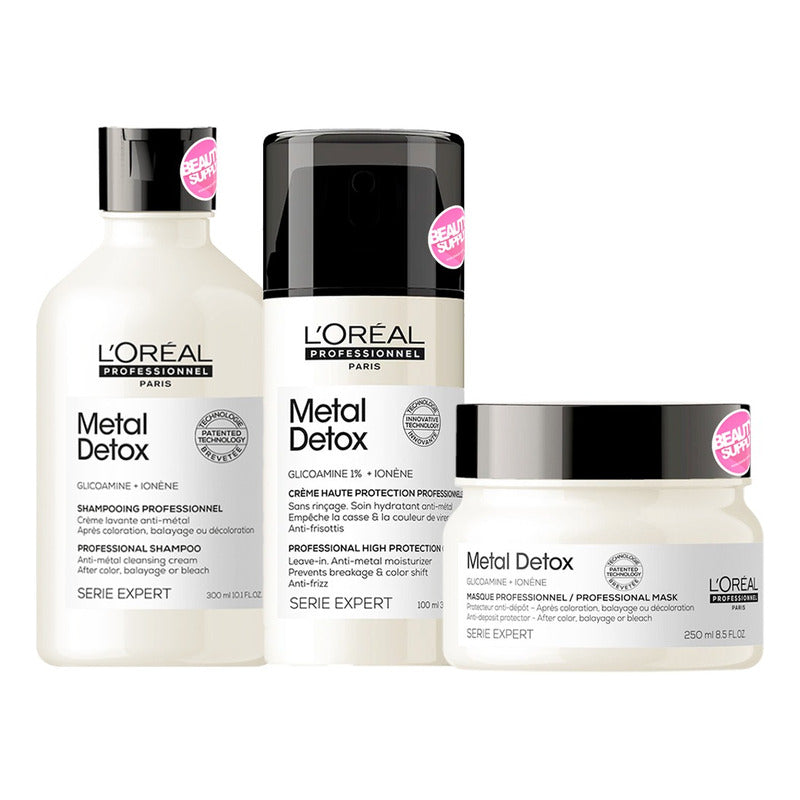 Kit Shampoo, Crema Protectora Y Mascara Loreal Metal Detox