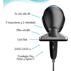 Secador Gama Bravo 80 2400w Iónico. Ultra Liviano 397grs Negro