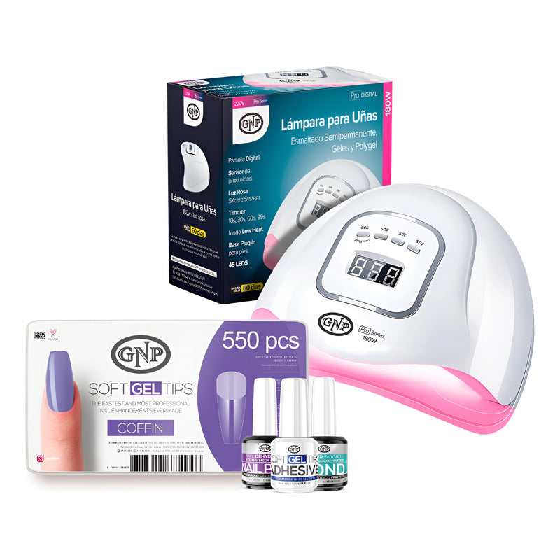 Soft Gel Tips Gnp + Lampara Led, Pegamento, Bond Y Nail Prep