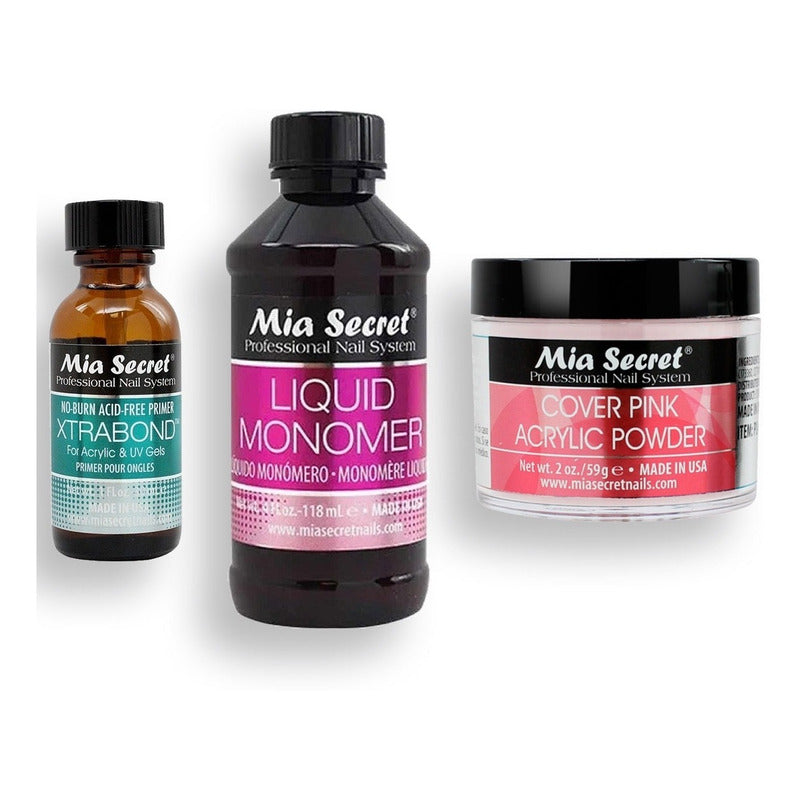 Mia Secret Liquido 118ml, Cover Uñas 59gr, Primer 30ml. Nice