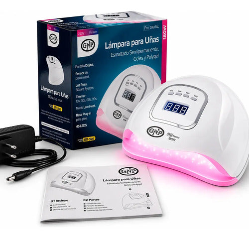 Lampara Led Uñas Gnp 180w Luz Rosa Profesional Esmaltado Semipermanente, Soft Gel Y Polygel Blanco