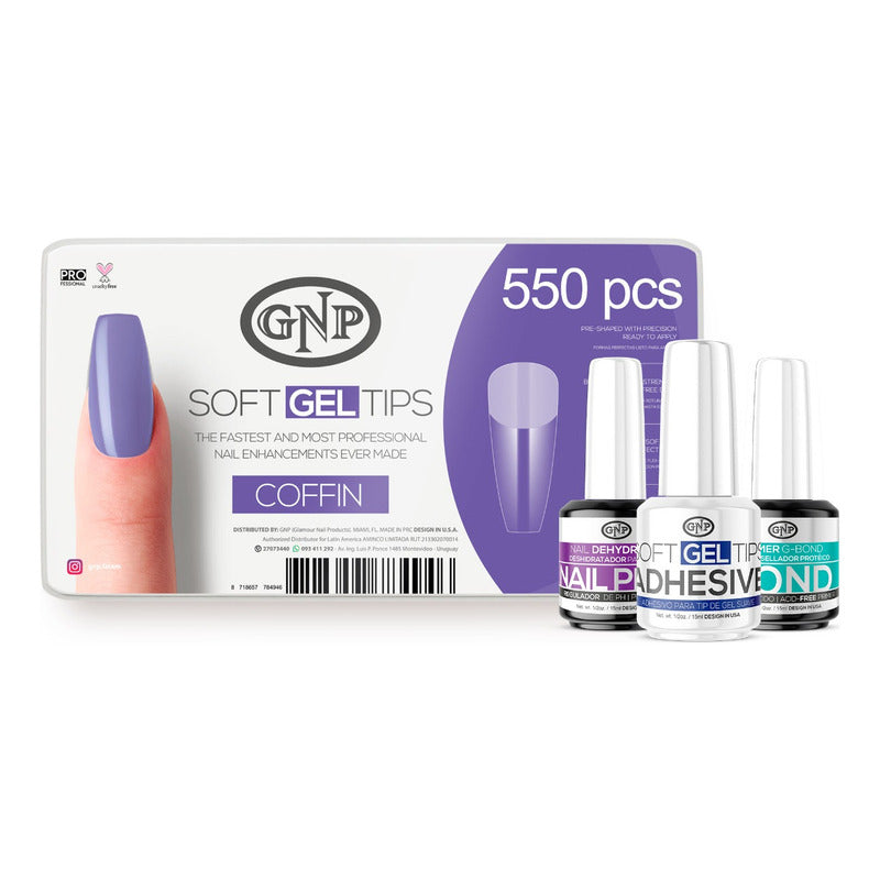 Kit Soft Gel Tips Gnp Con Pegamento, Bond Y Nail Prep