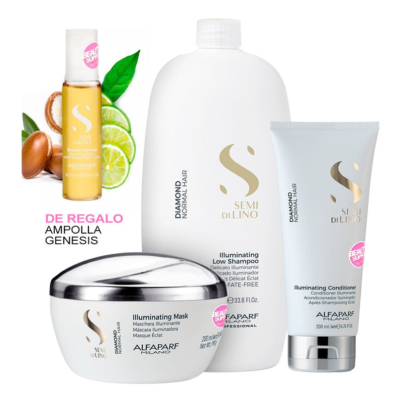 Kit Shampoo 1000ml Y Acondicionador 200ml Alfaparf Diamond