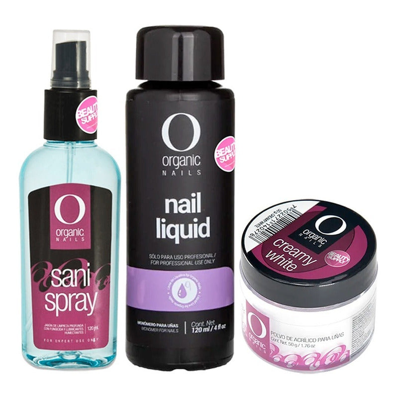 Kit Uñas Acrilico Organic, Monomero De 120ml Y Sani Spray