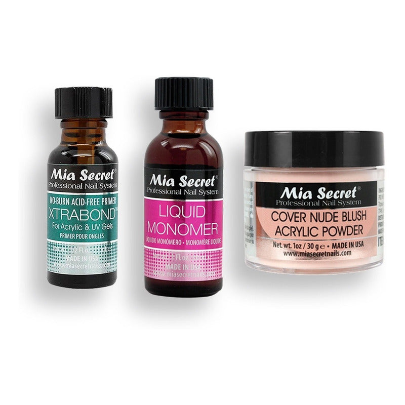 Mia Secret Liquido 30ml, Cover Uñas 30gr, Primer 15ml. Nice