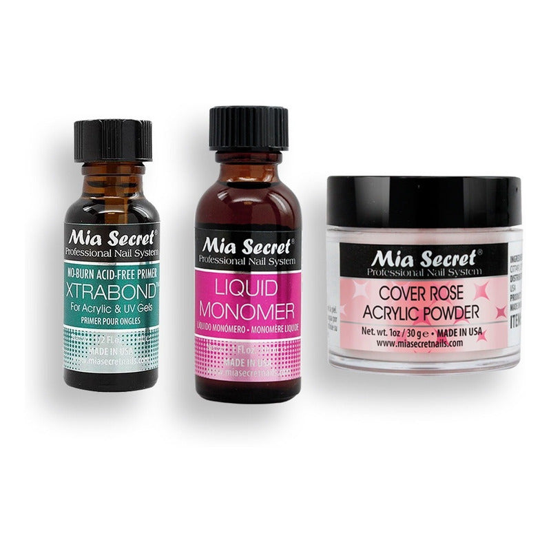 Mia Secret Liquido 30ml, Cover Uñas 30gr, Primer 15ml. Nice