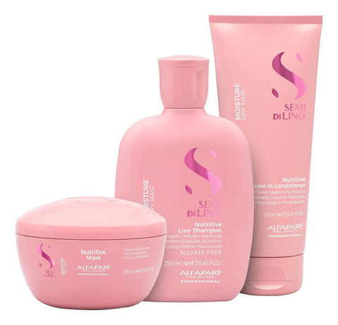 Trío Alfaparf Moisture Nutritive Shampoo 250ml, Acondicionador 200ml Y Máscara 200ml Hidratación Y Nutrición